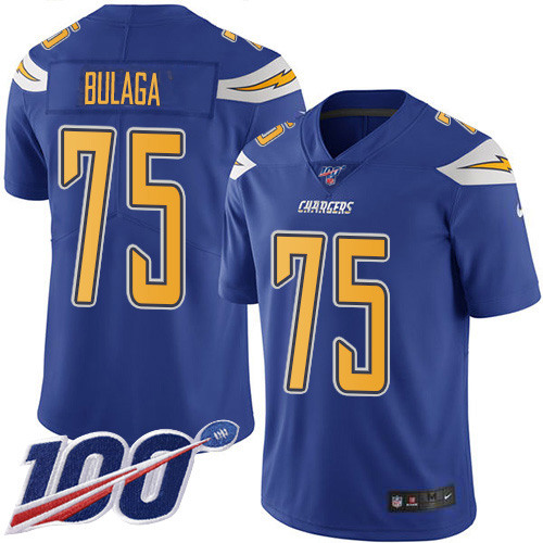 Nike Chargers #75 Bryan Bulaga Electric Blue Youth Stitched NFL Limited Rush 100th Season Jersey